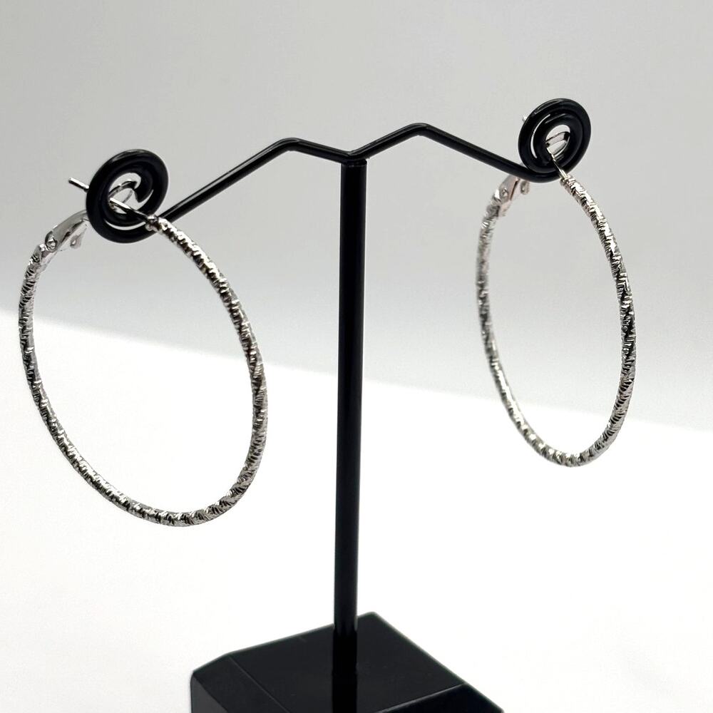 Retro Silver Hoops - Picture 2 of 3